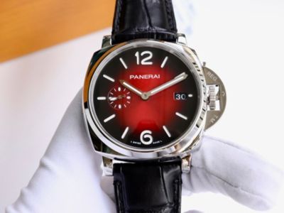 PANERAI Luminor Due slim 42mm Red Dial Leather Strap Replica Watch Panerai